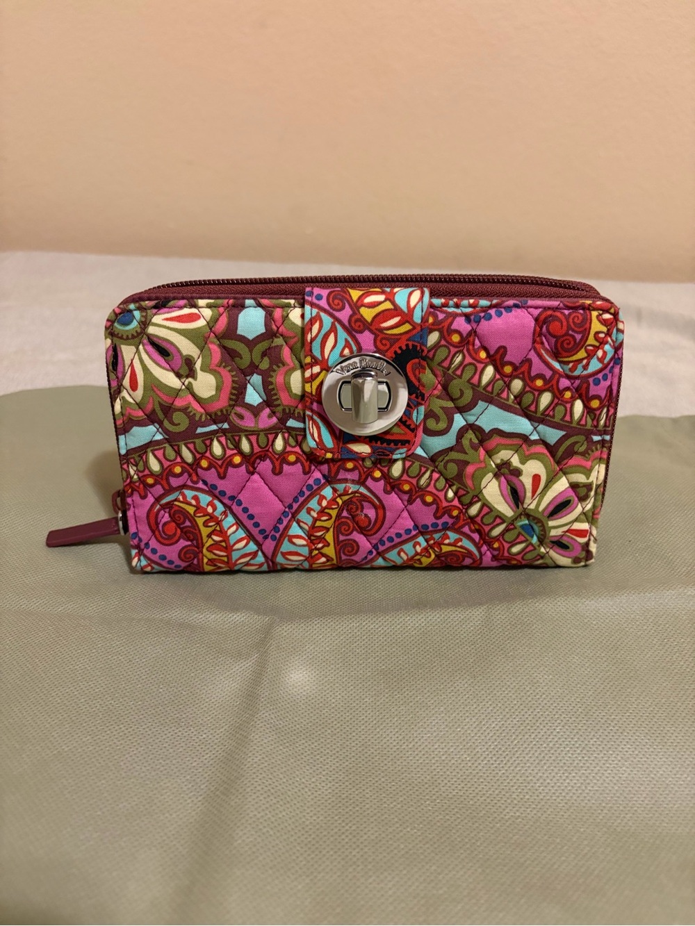 Vera Bradley Pink Multicolor Paisley Quilted Turnlock Wallet